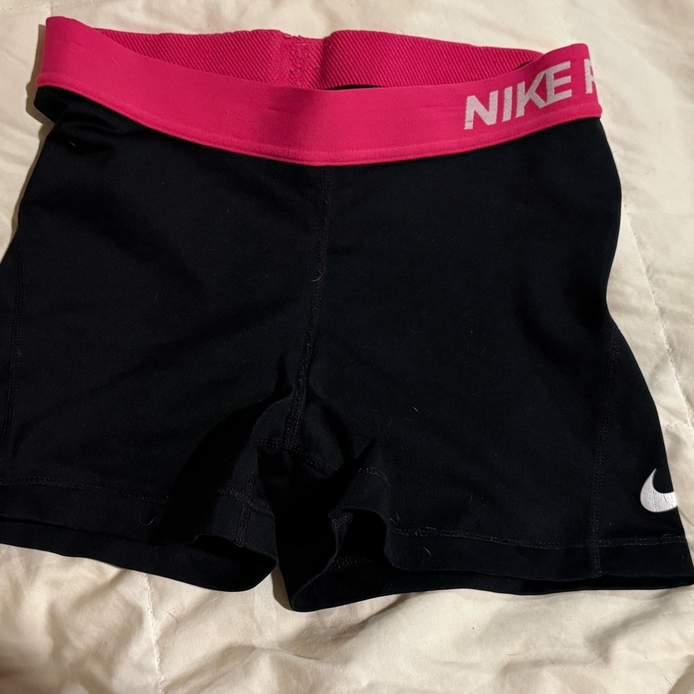 Nike Girls Black Athletic Shorts with Pink Waistband